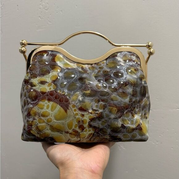 Unique Embossed Cowhide Handmade Double Kisslock Handbag, Includes Small Clutch - Picture 10 of 16